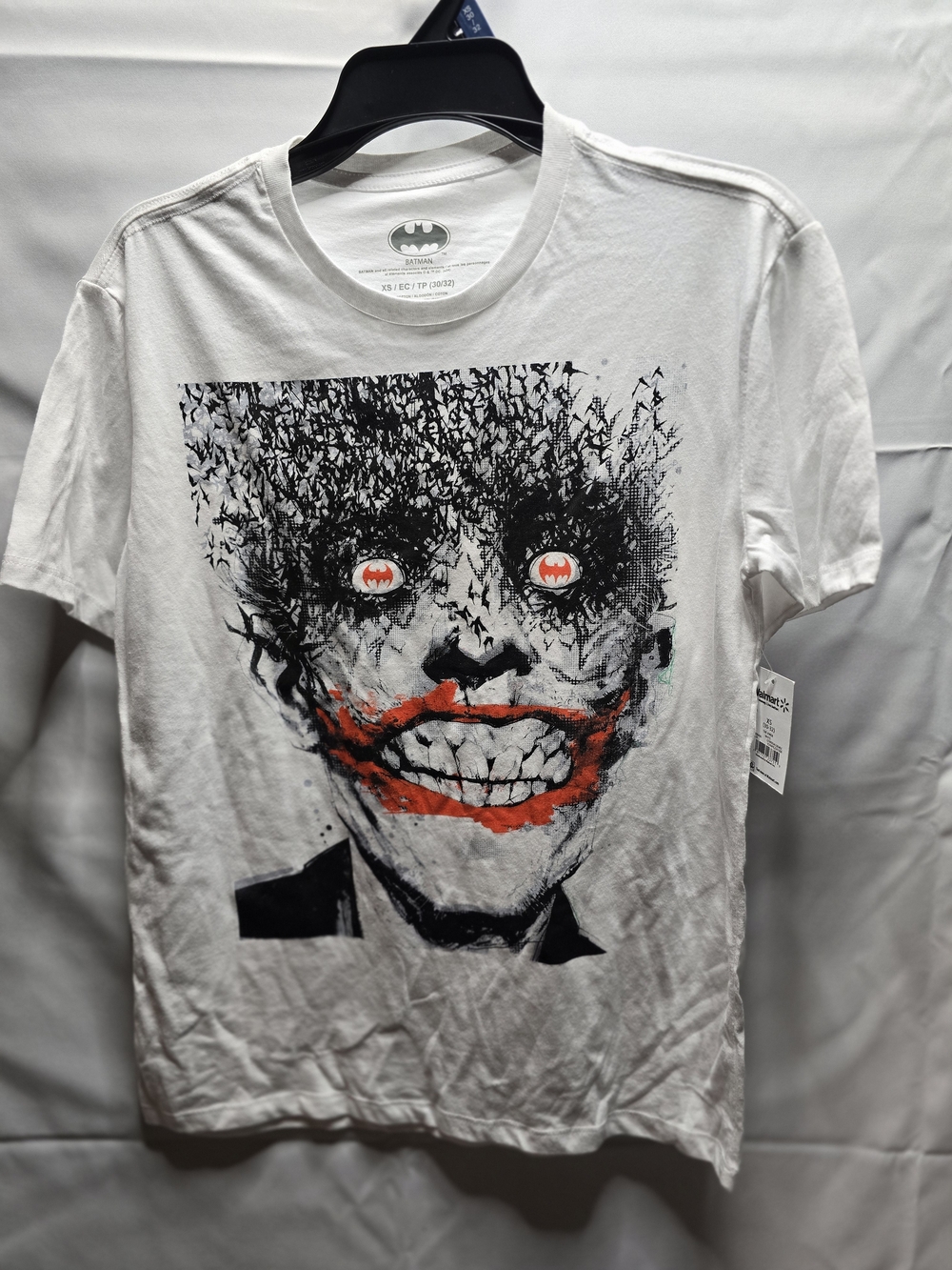 Batman White Short Sleeve Tee with Joker Face Graphic and Red Accents